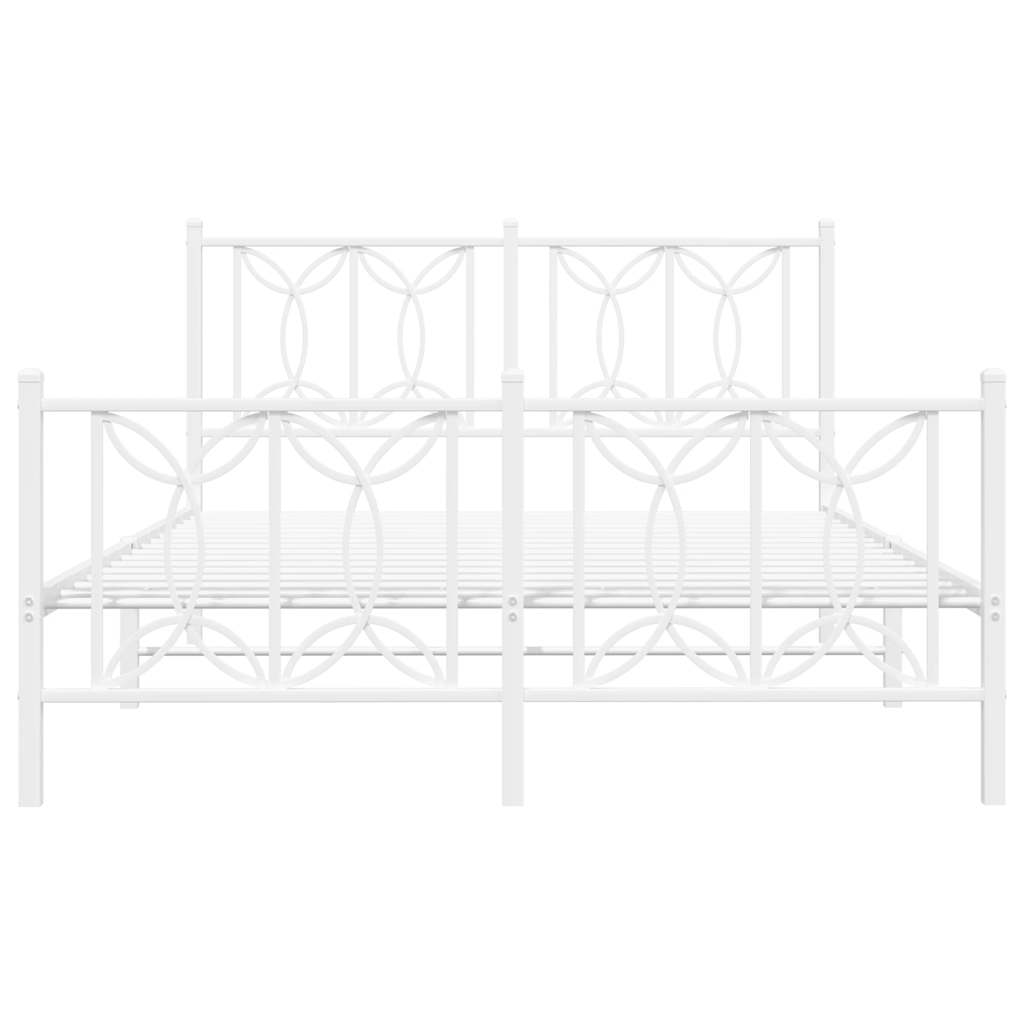 Metal Bed Frame without Mattress with Footboard White 135x190cm