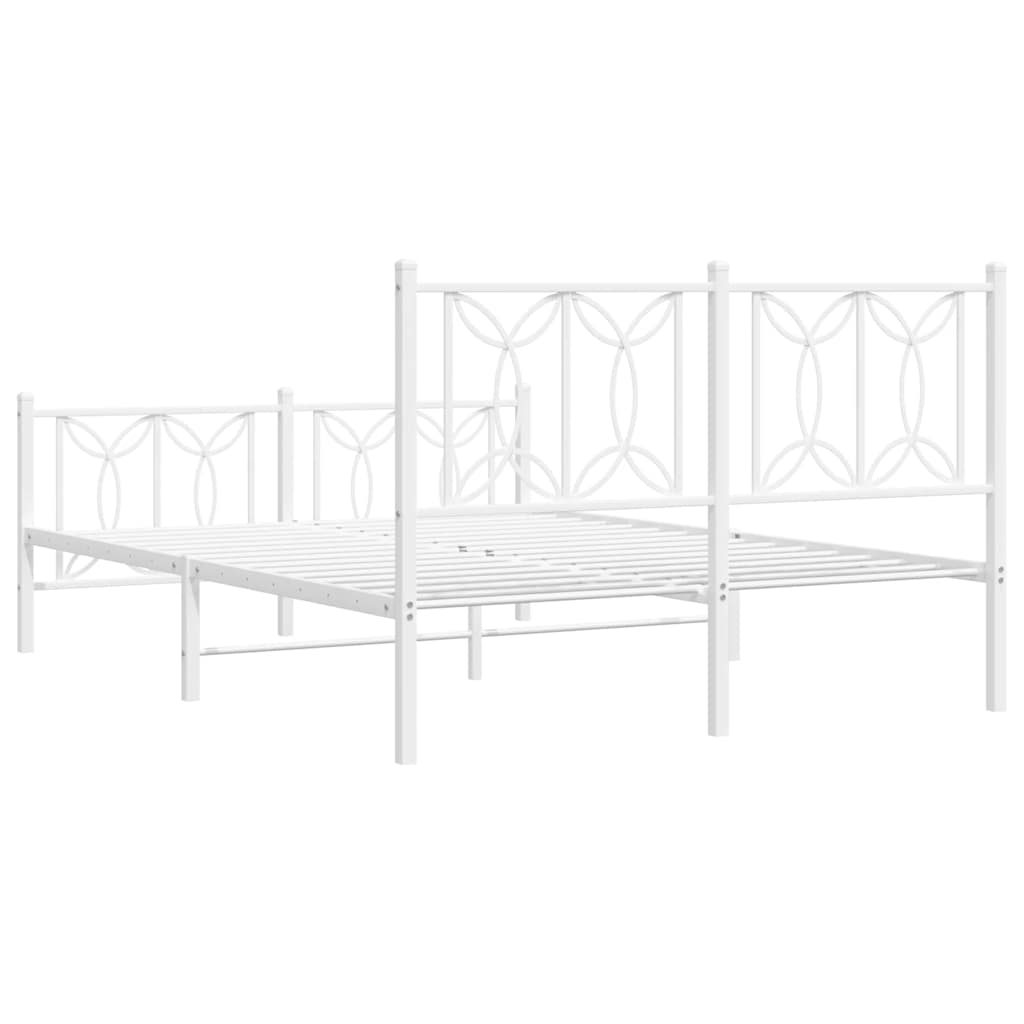 Metal Bed Frame without Mattress with Footboard White 135x190cm