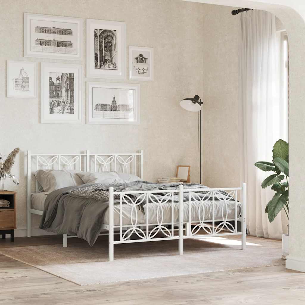 Metal Bed Frame without Mattress with Footboard White 135x190cm