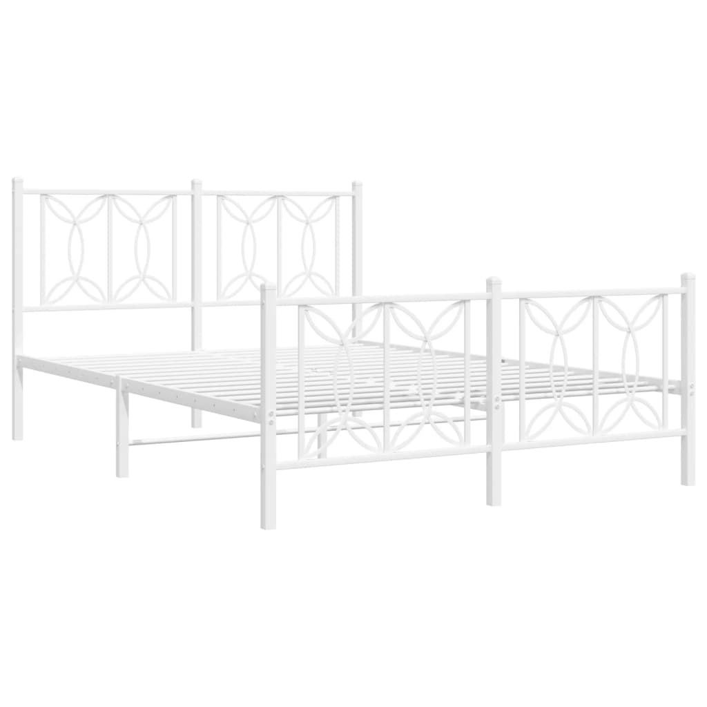 Metal Bed Frame without Mattress with Footboard White 140x190cm