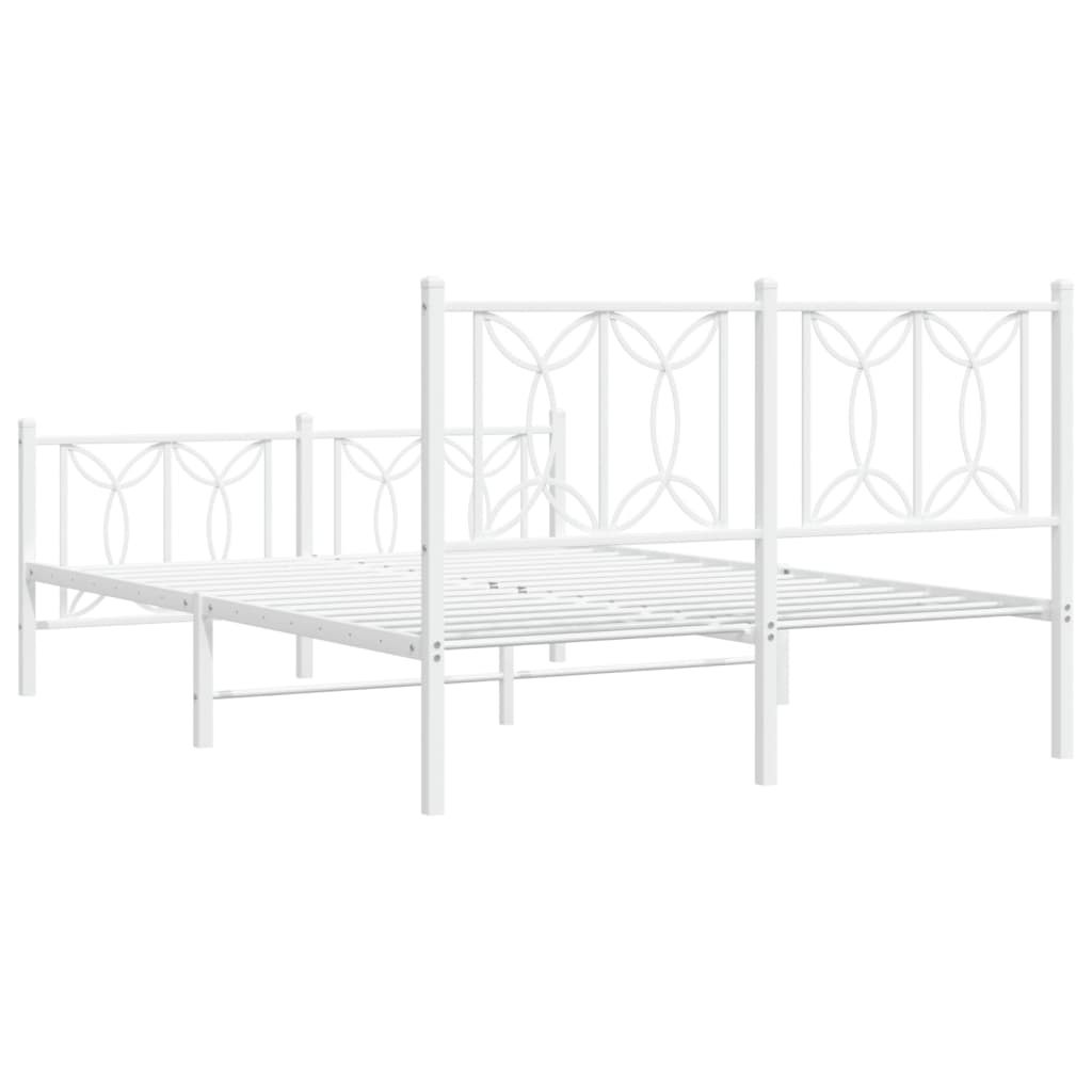 Metal Bed Frame without Mattress with Footboard White 140x190cm