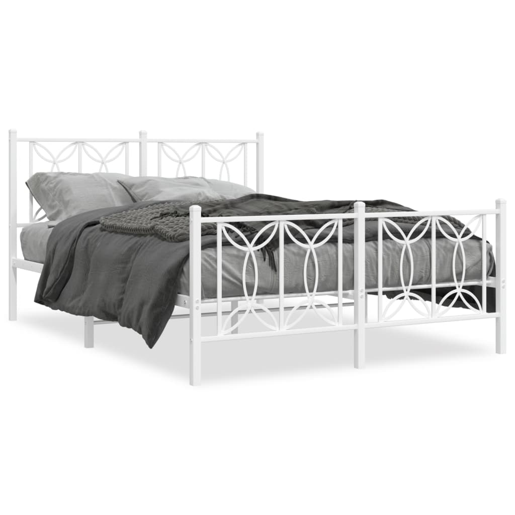 Metal Bed Frame without Mattress with Footboard White 140x200cm