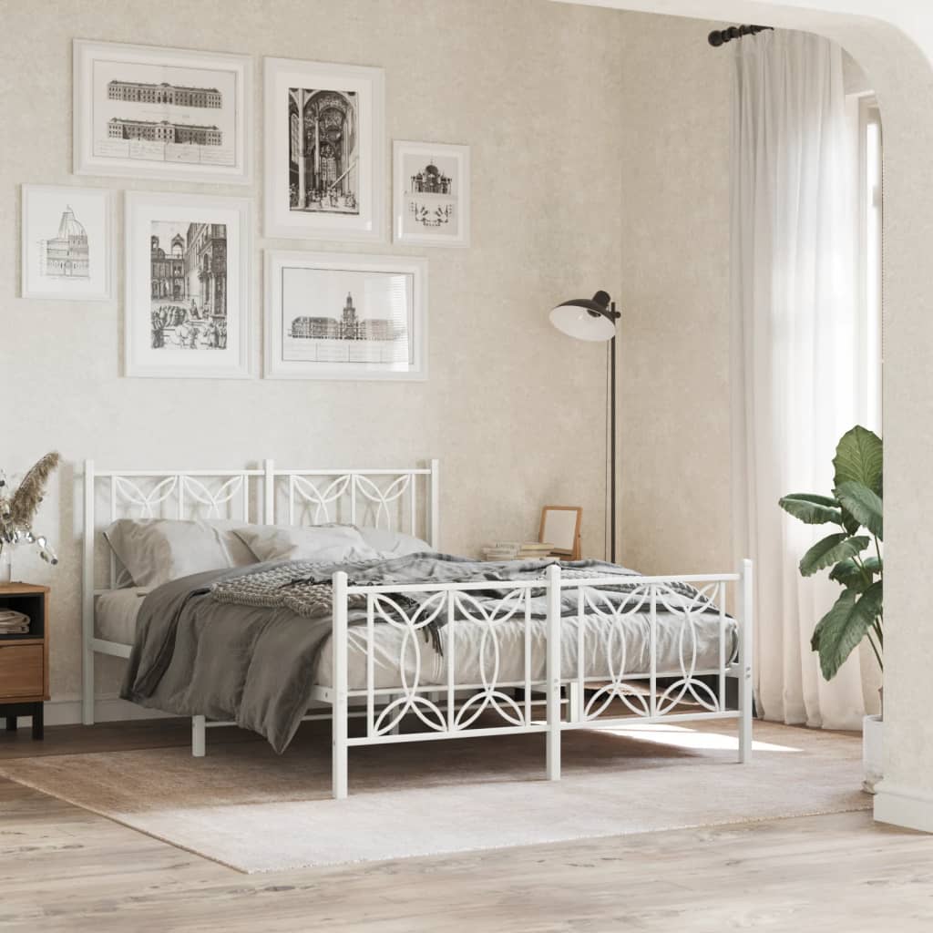 Metal Bed Frame without Mattress with Footboard White 140x200cm