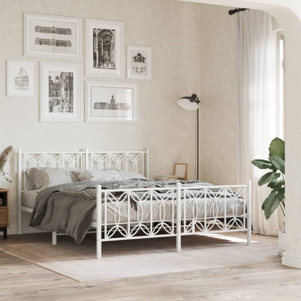 Metal Bed Frame without Mattress with Footboard White 160x200cm