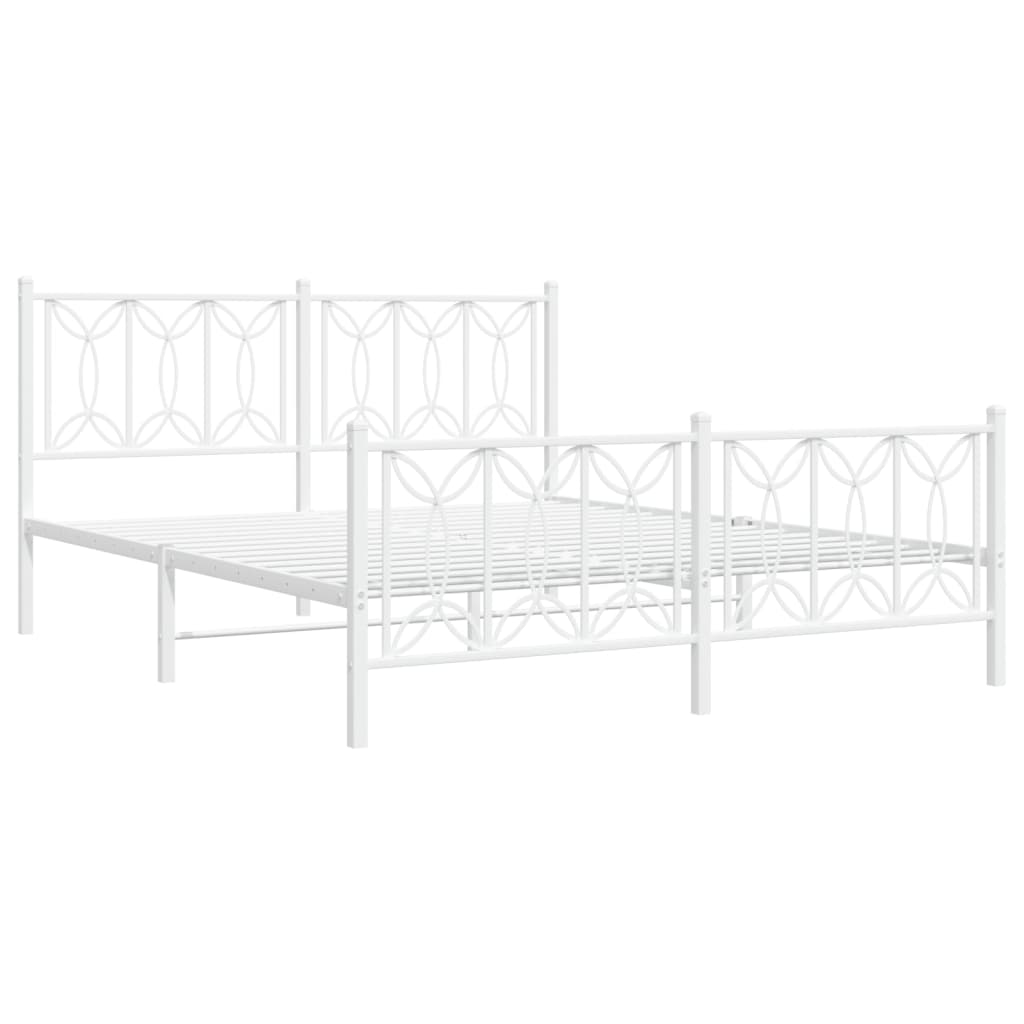Metal Bed Frame without Mattress with Footboard White 160x200cm