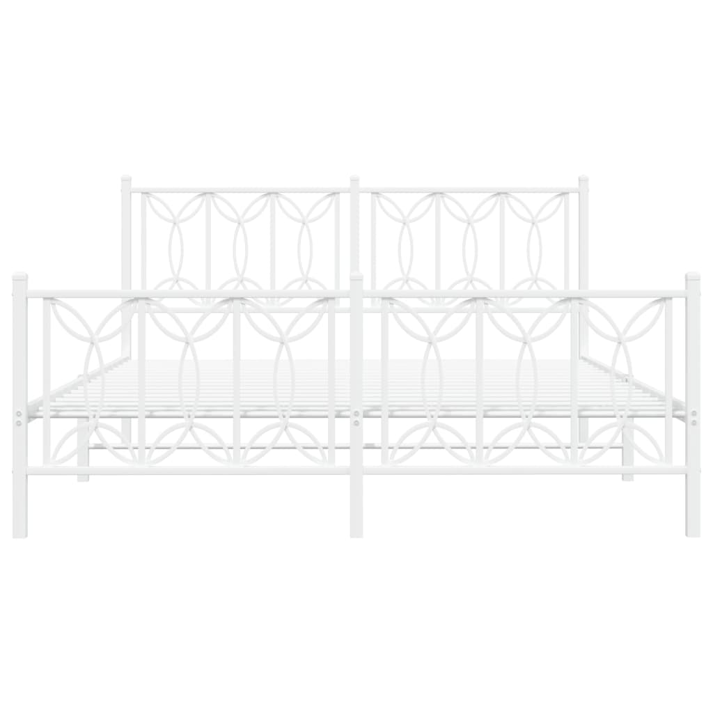 Metal Bed Frame without Mattress with Footboard White 160x200cm