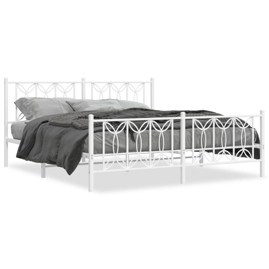 Metal Bed Frame without Mattress with Footboard White 180x200cm