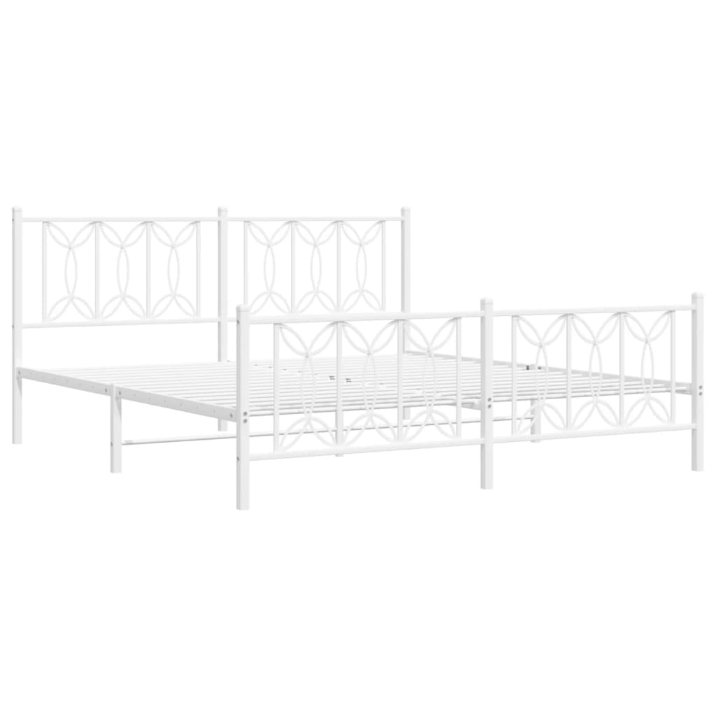 Metal Bed Frame without Mattress with Footboard White 180x200cm