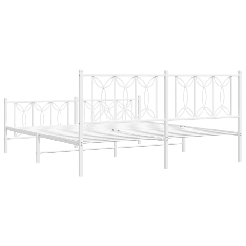 Metal Bed Frame without Mattress with Footboard White 180x200cm