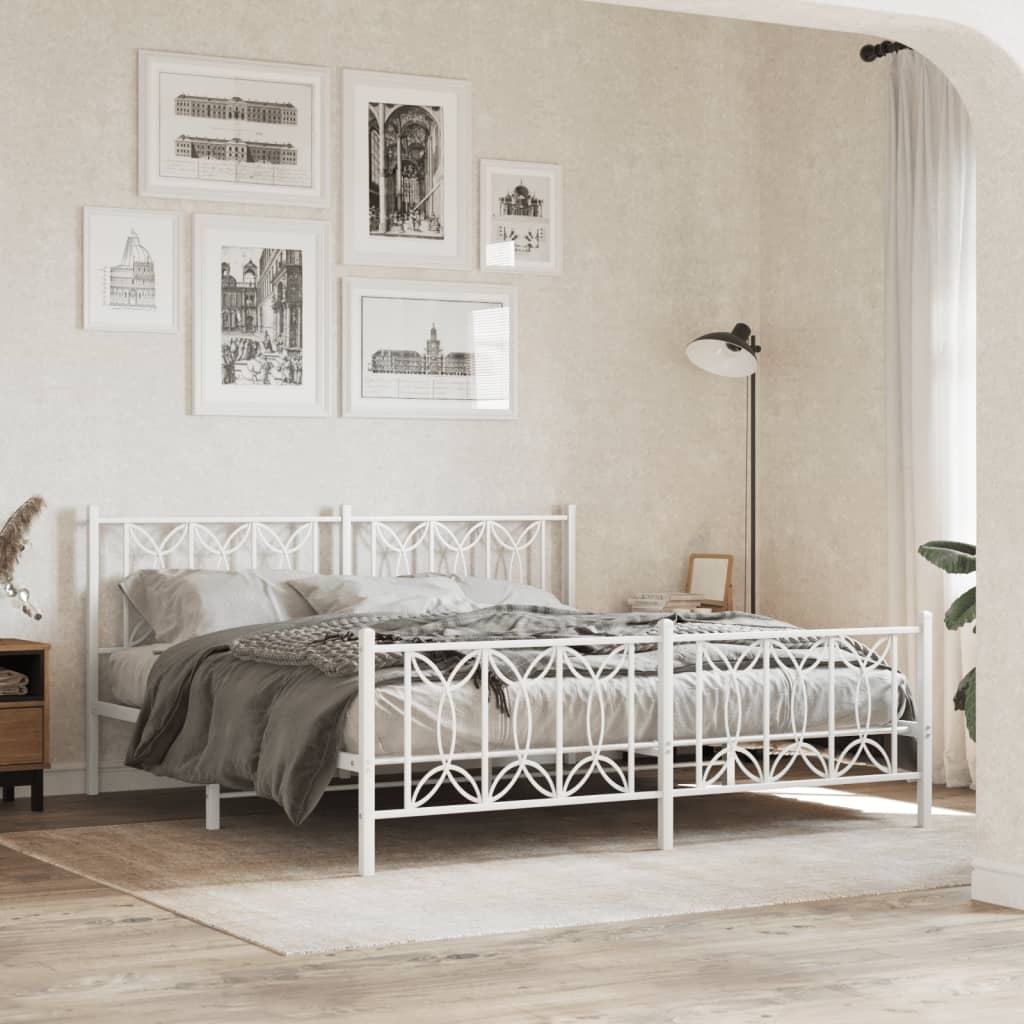 Metal Bed Frame without Mattress with Footboard White 180x200cm