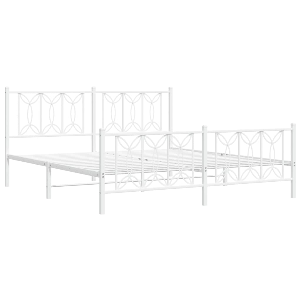Metal Bed Frame without Mattress with Footboard White 183x213cm