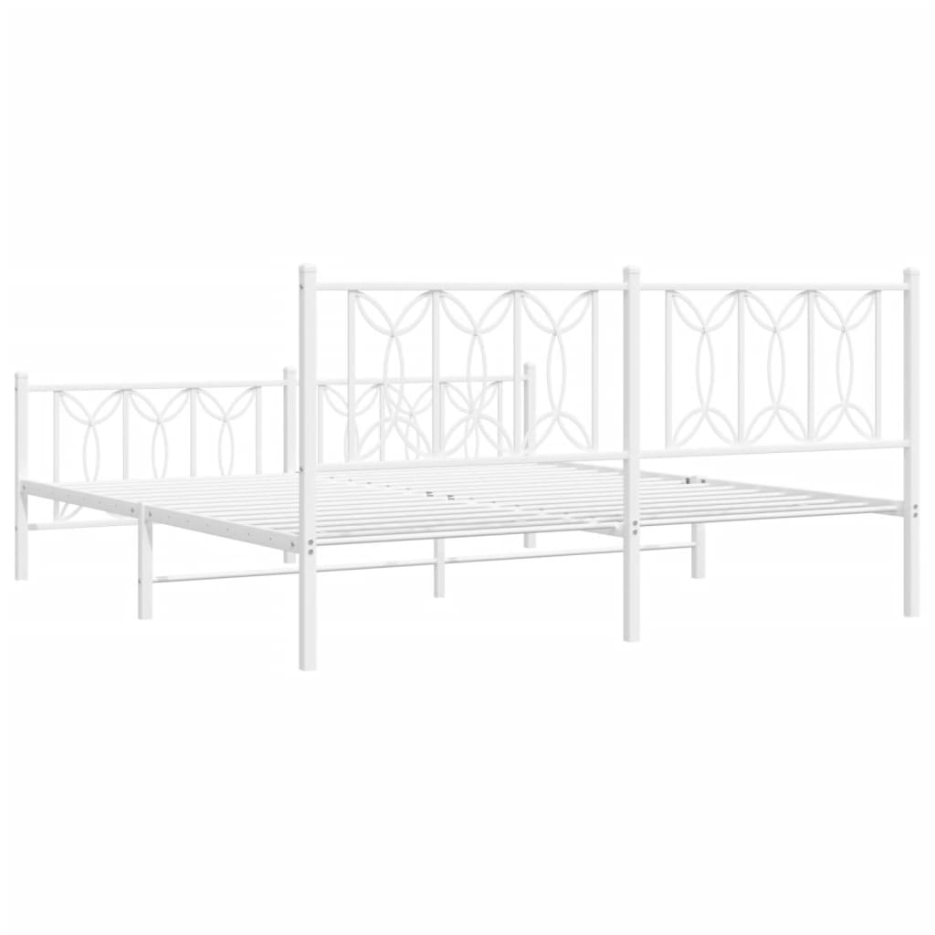 Metal Bed Frame without Mattress with Footboard White 183x213cm