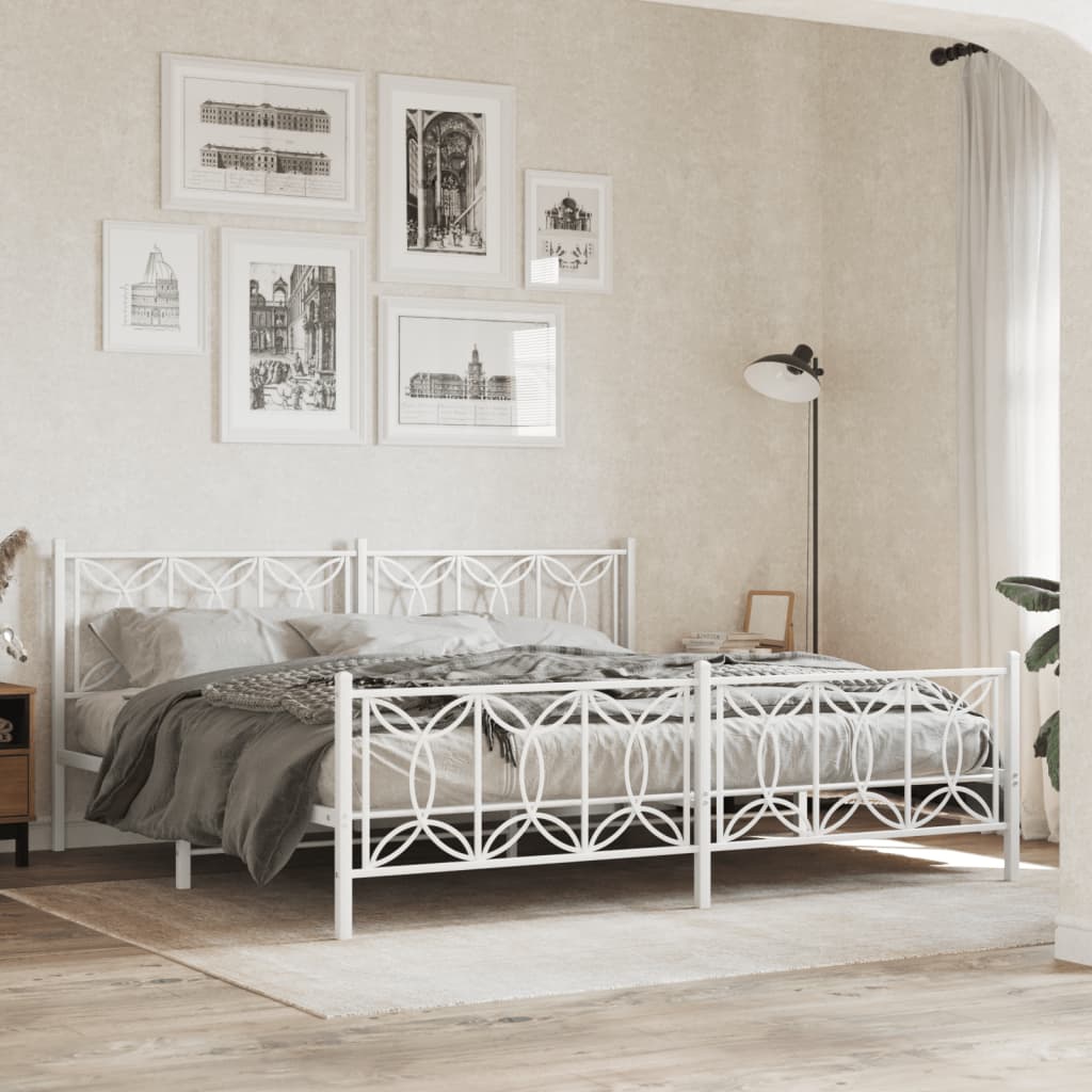 Metal Bed Frame without Mattress with Footboard White 193x203cm