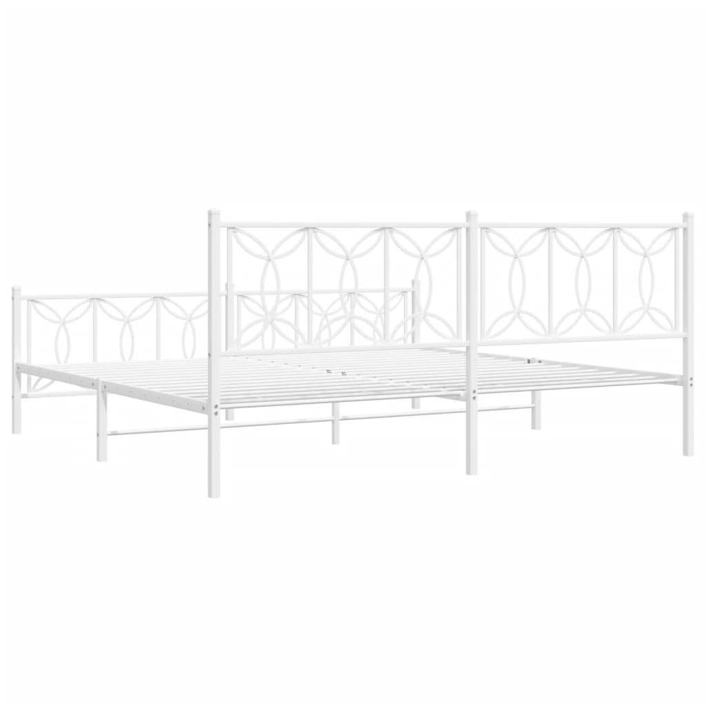 Metal Bed Frame without Mattress with Footboard White 200x200cm