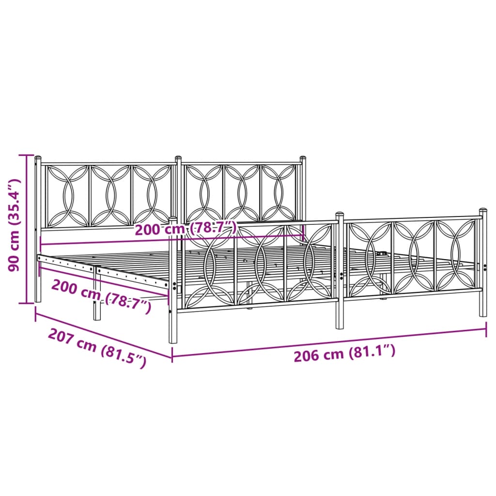 Metal Bed Frame without Mattress with Footboard White 200x200cm