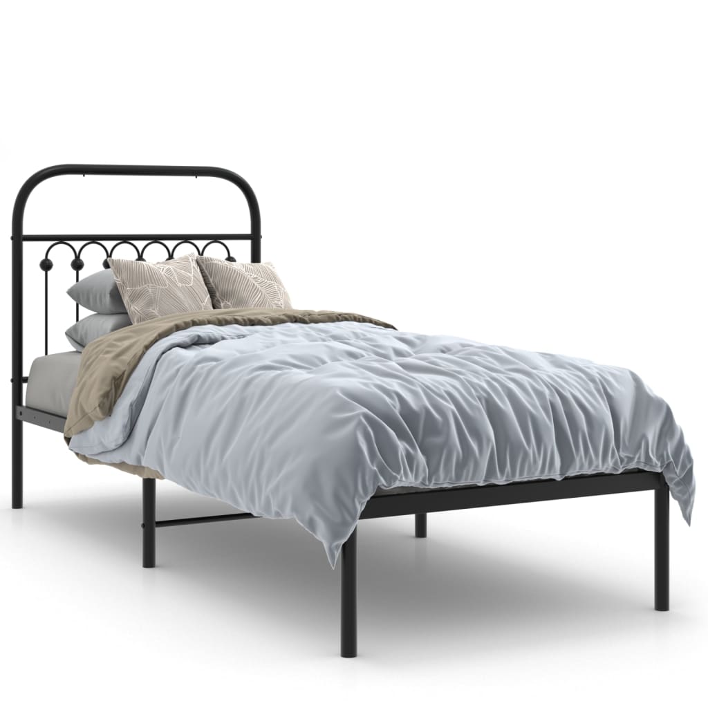 Metal Bed Frame without Mattress with Headboard Black 75x190cm