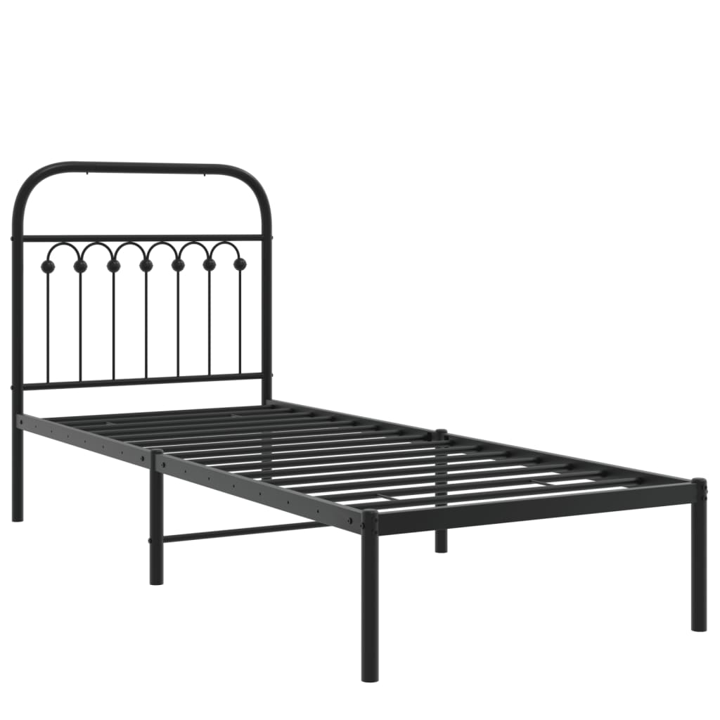 Metal Bed Frame without Mattress with Headboard Black 75x190cm