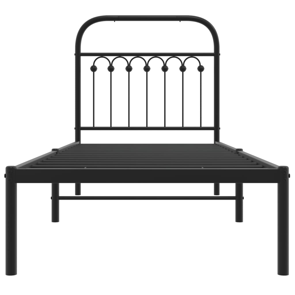 Metal Bed Frame without Mattress with Headboard Black 75x190cm