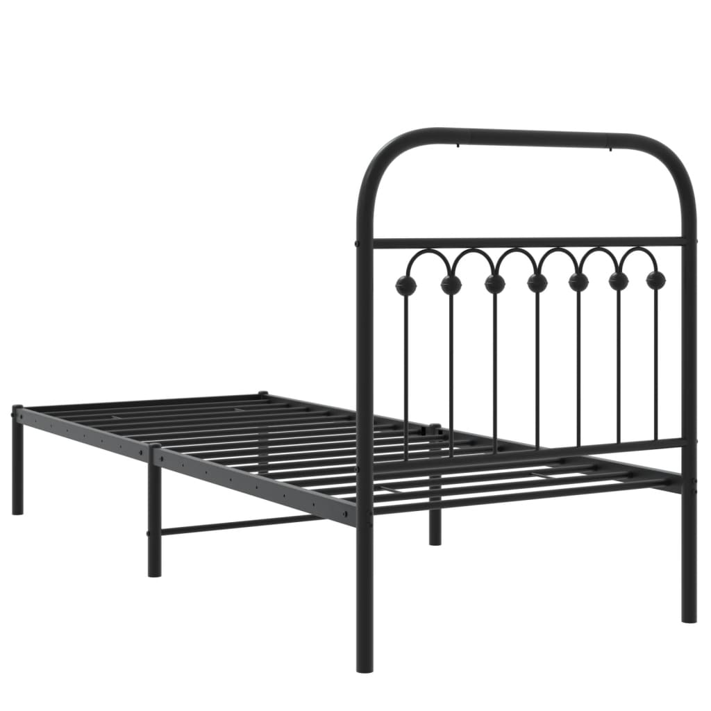 Metal Bed Frame without Mattress with Headboard Black 75x190cm