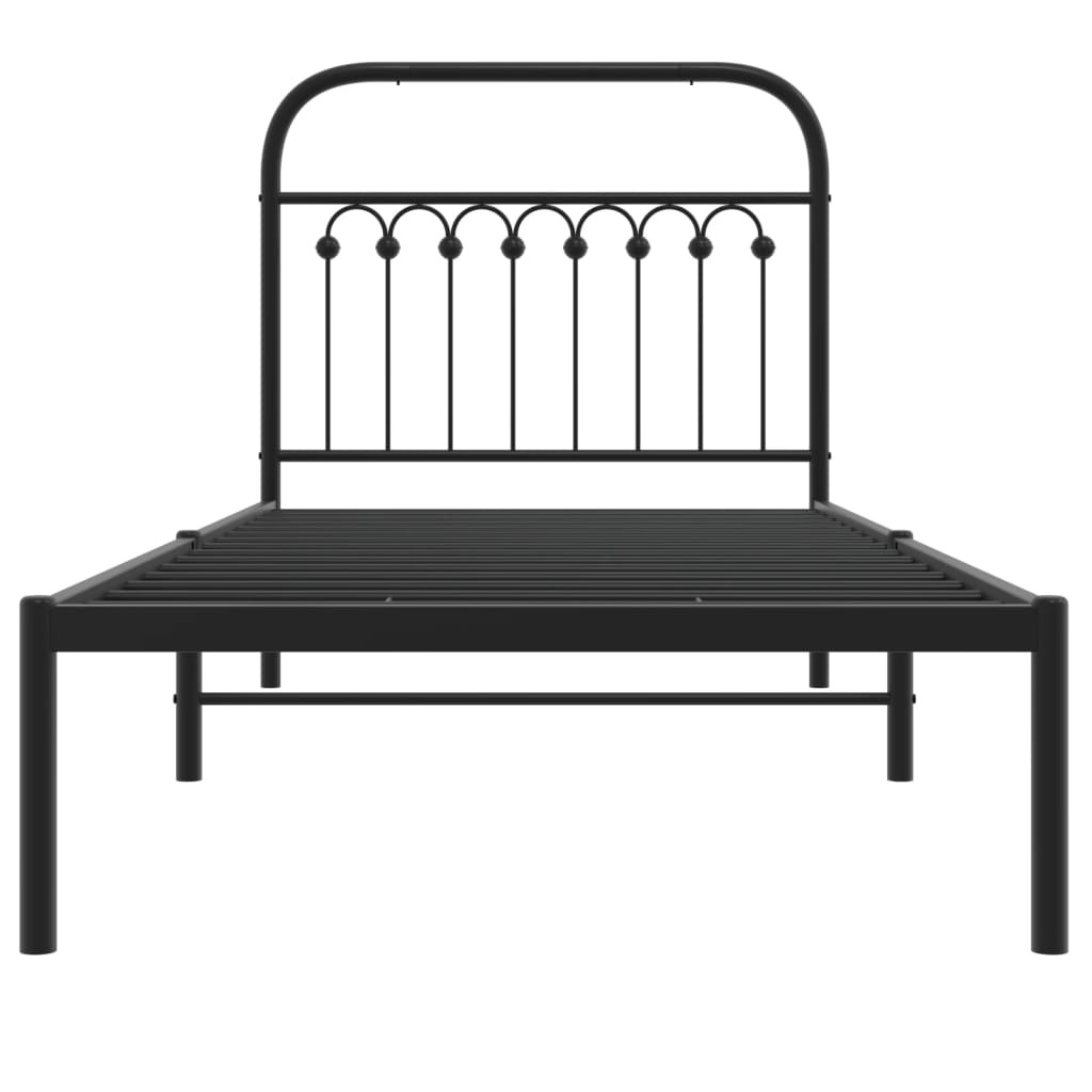 Metal Bed Frame without Mattress with Headboard Black 90x190cm