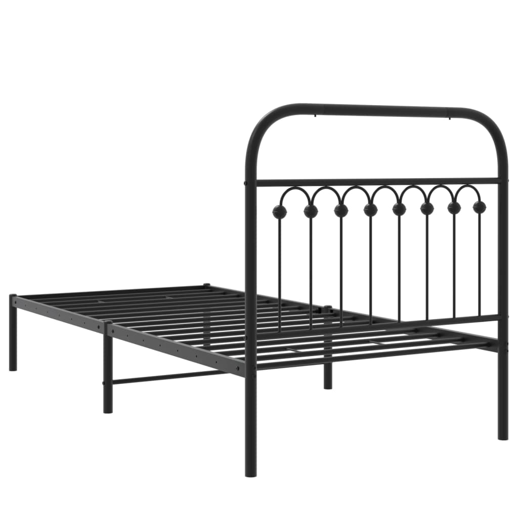 Metal Bed Frame without Mattress with Headboard Black 90x190cm
