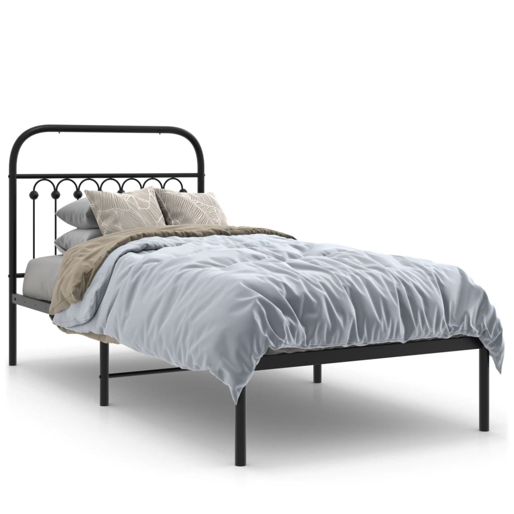 Metal Bed Frame without Mattress with Headboard Black 90x200cm