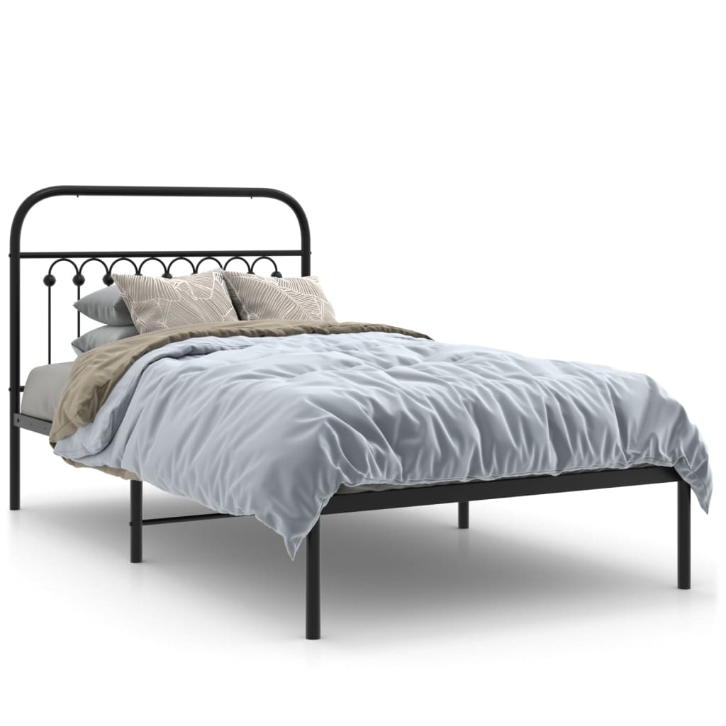 Metal Bed Frame without Mattress with Headboard Black 100x190cm