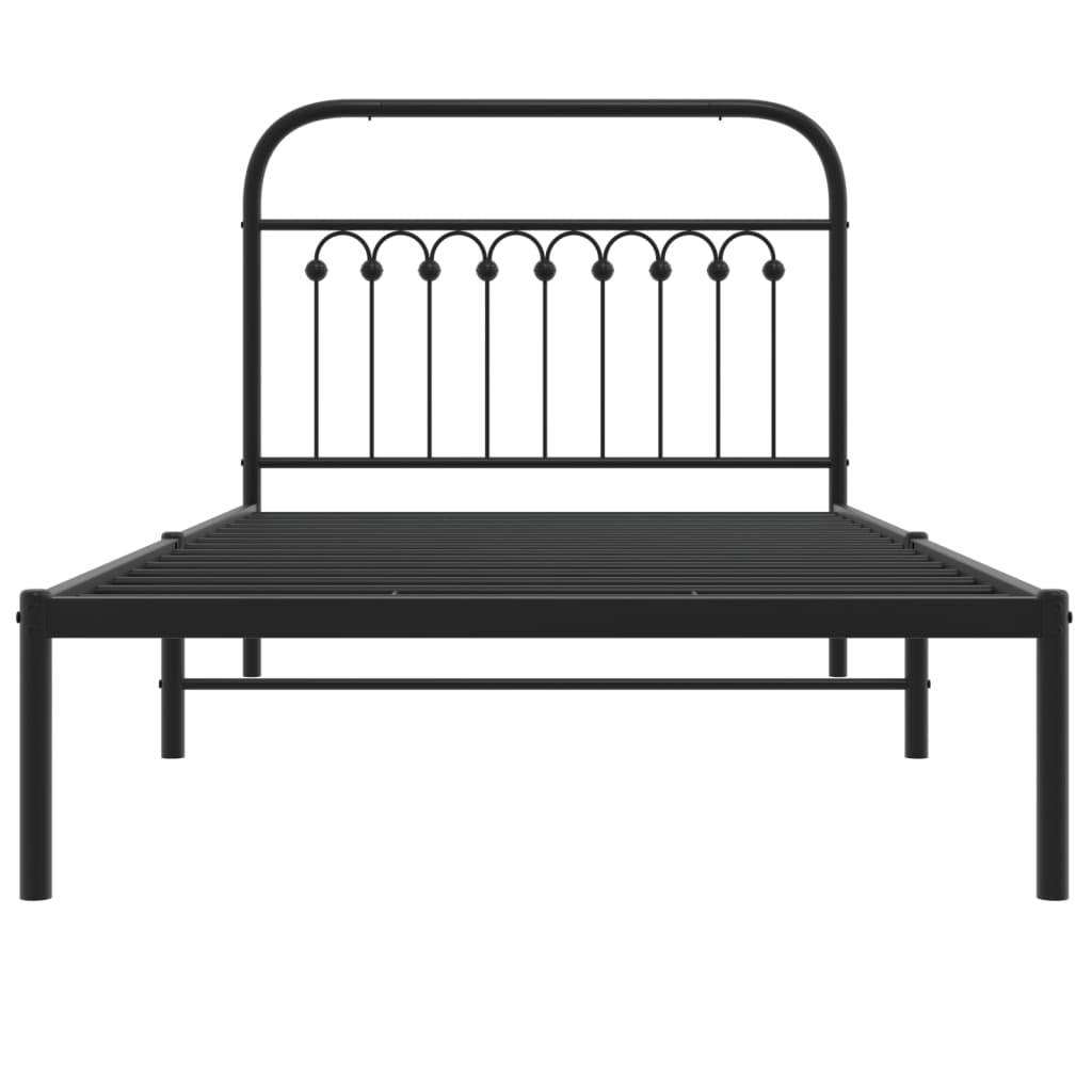 Metal Bed Frame without Mattress with Headboard Black 100x190cm