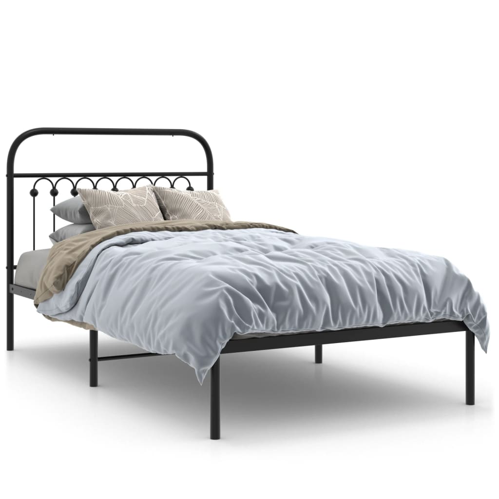 Metal Bed Frame without Mattress with Headboard Black 100x200cm