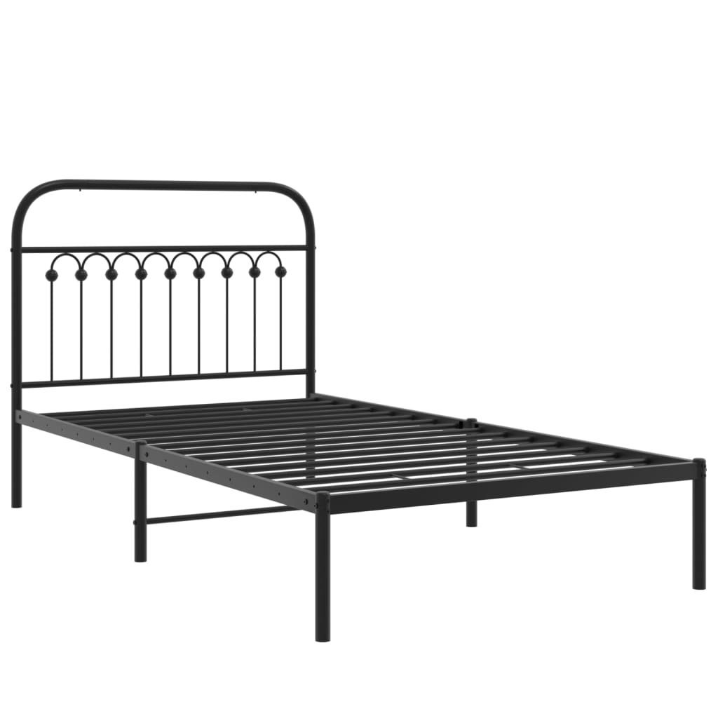 Metal Bed Frame without Mattress with Headboard Black 100x200cm