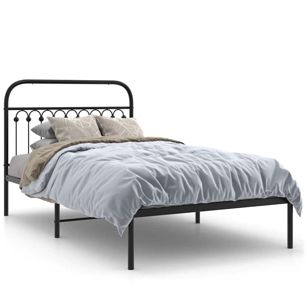 Metal Bed Frame without Mattress with Headboard Black 107x203cm