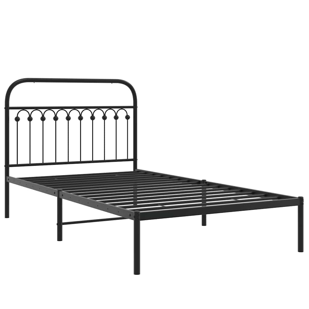 Metal Bed Frame without Mattress with Headboard Black 107x203cm