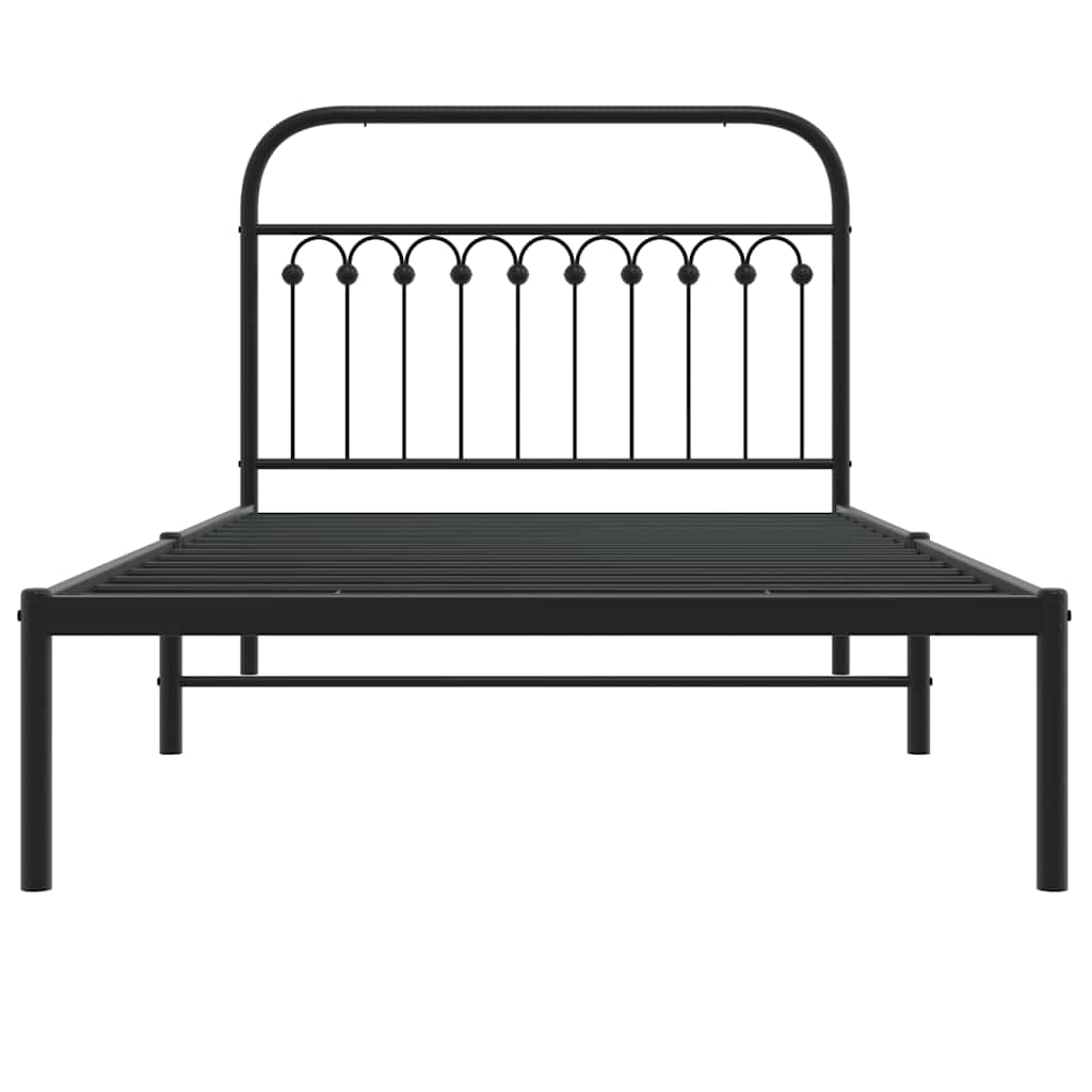 Metal Bed Frame without Mattress with Headboard Black 107x203cm
