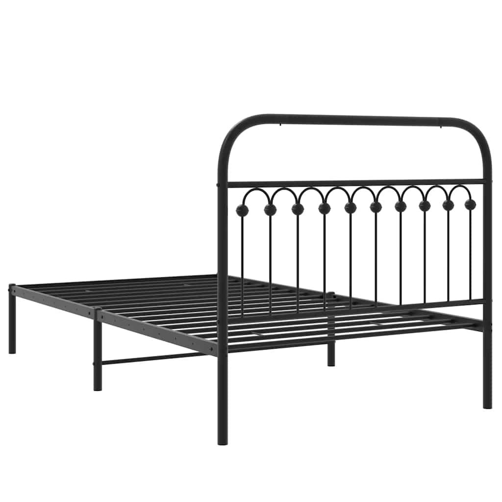 Metal Bed Frame without Mattress with Headboard Black 107x203cm