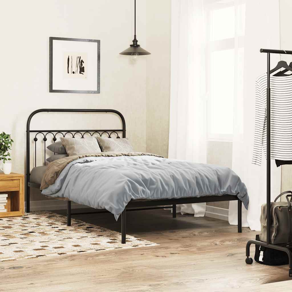 Metal Bed Frame without Mattress with Headboard Black 107x203cm