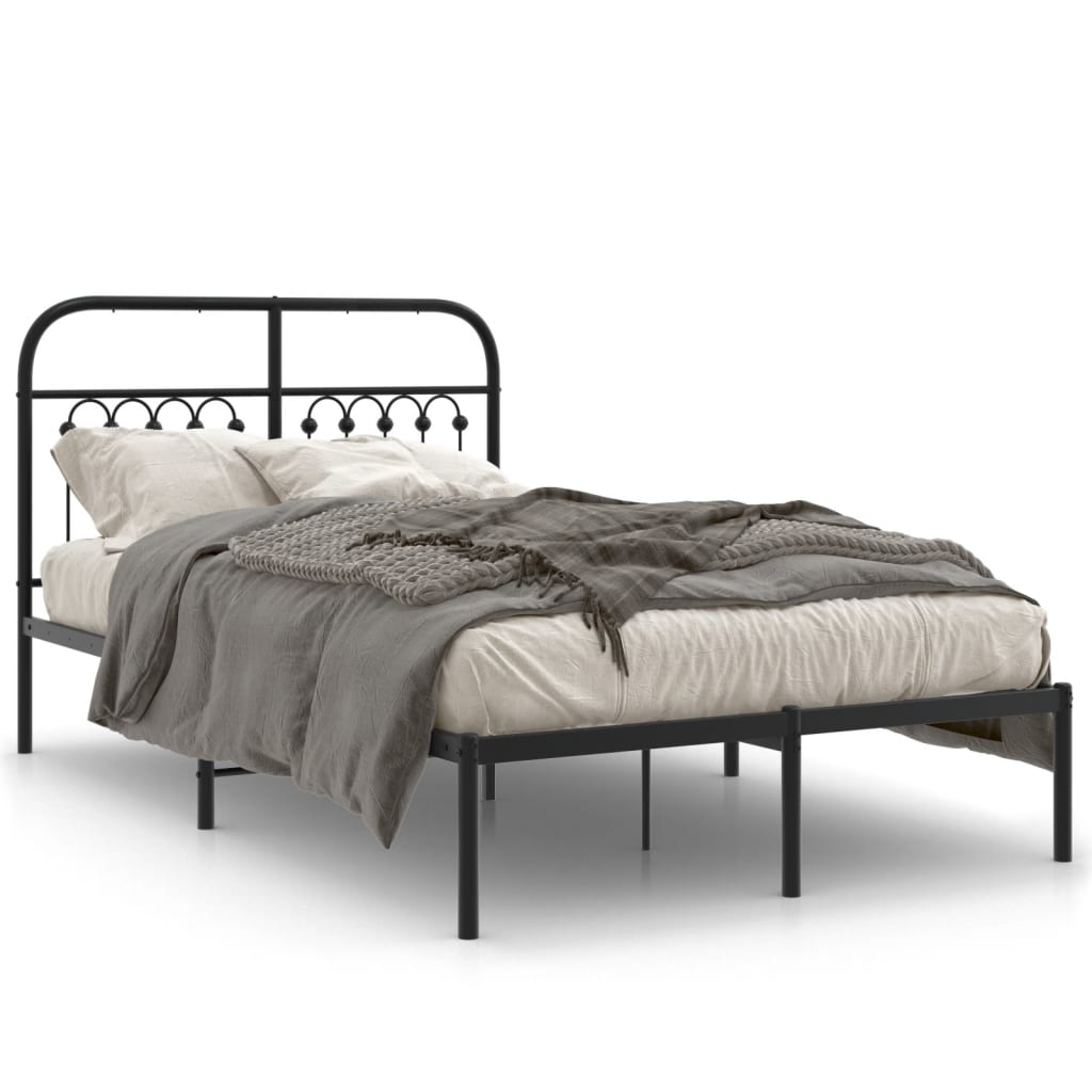 Metal Bed Frame without Mattress with Headboard Black 120x190cm