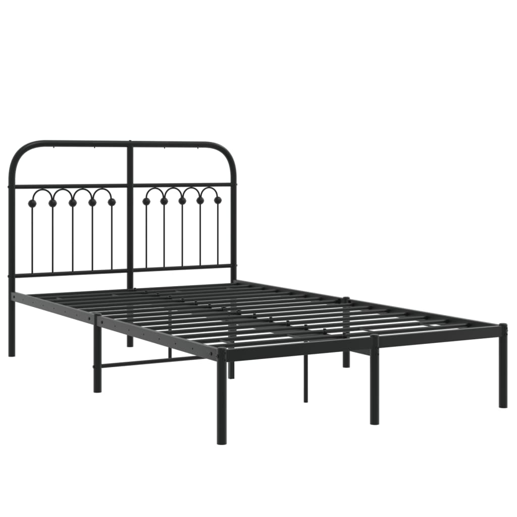 Metal Bed Frame without Mattress with Headboard Black 120x190cm