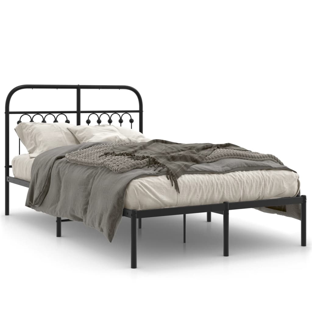 Metal Bed Frame without Mattress with Headboard Black 120x200cm