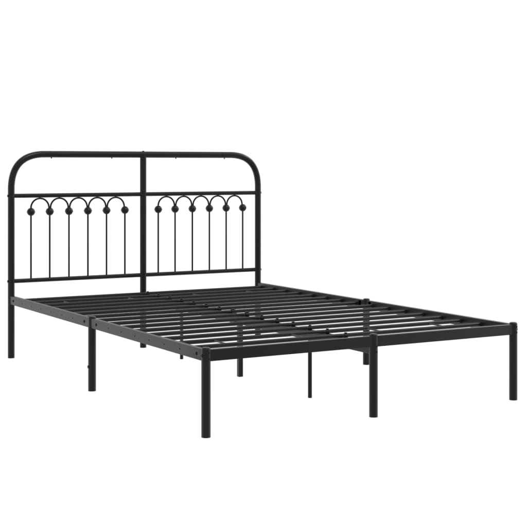 Metal Bed Frame without Mattress with Headboard Black 135x190cm