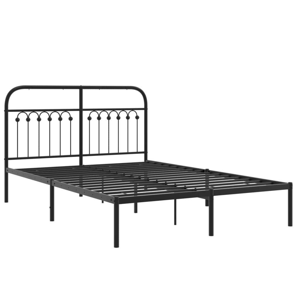 Metal Bed Frame without Mattress with Headboard Black 140x190cm