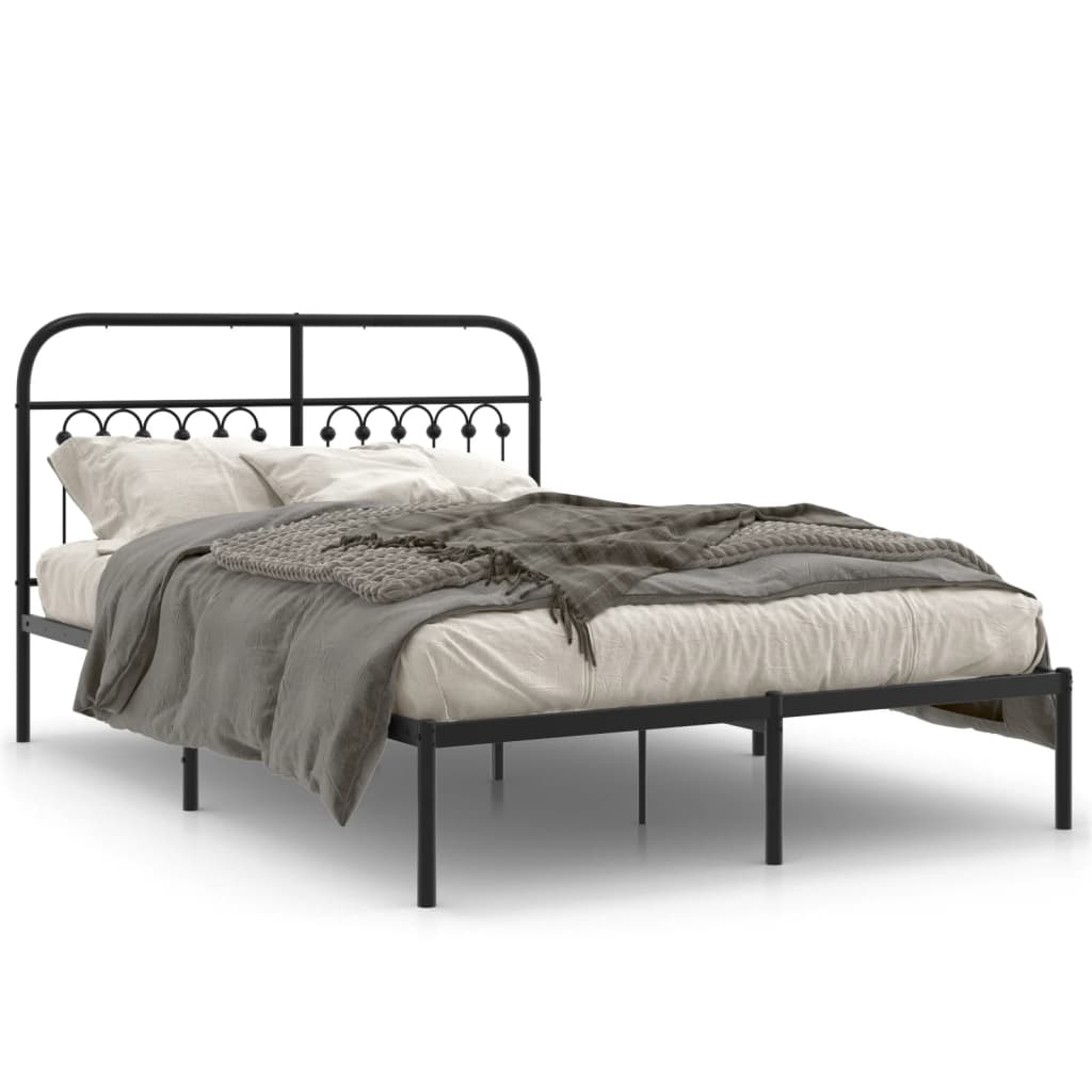 Metal Bed Frame without Mattress with Headboard Black 140x200cm