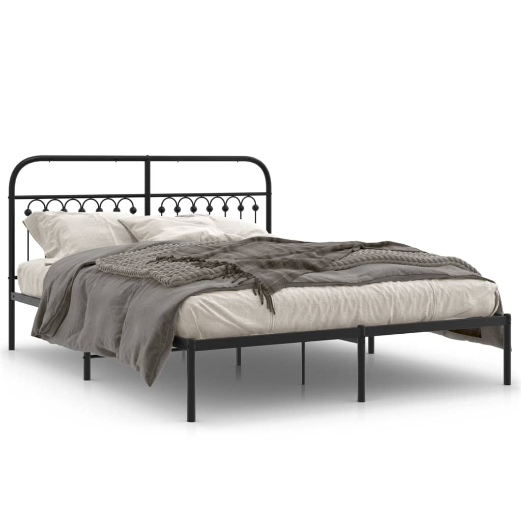 Metal Bed Frame without Mattress with Headboard Black 150x200cm