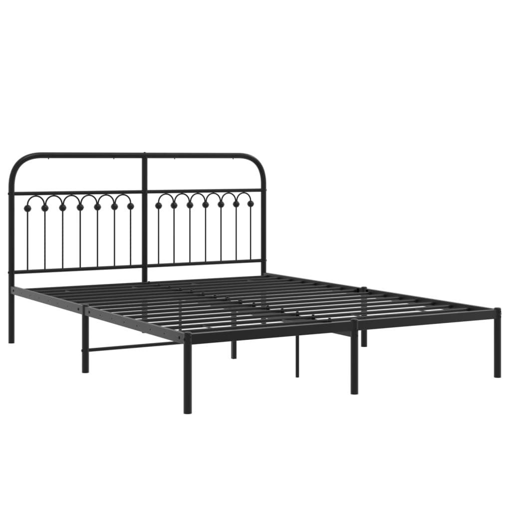 Metal Bed Frame without Mattress with Headboard Black 150x200cm
