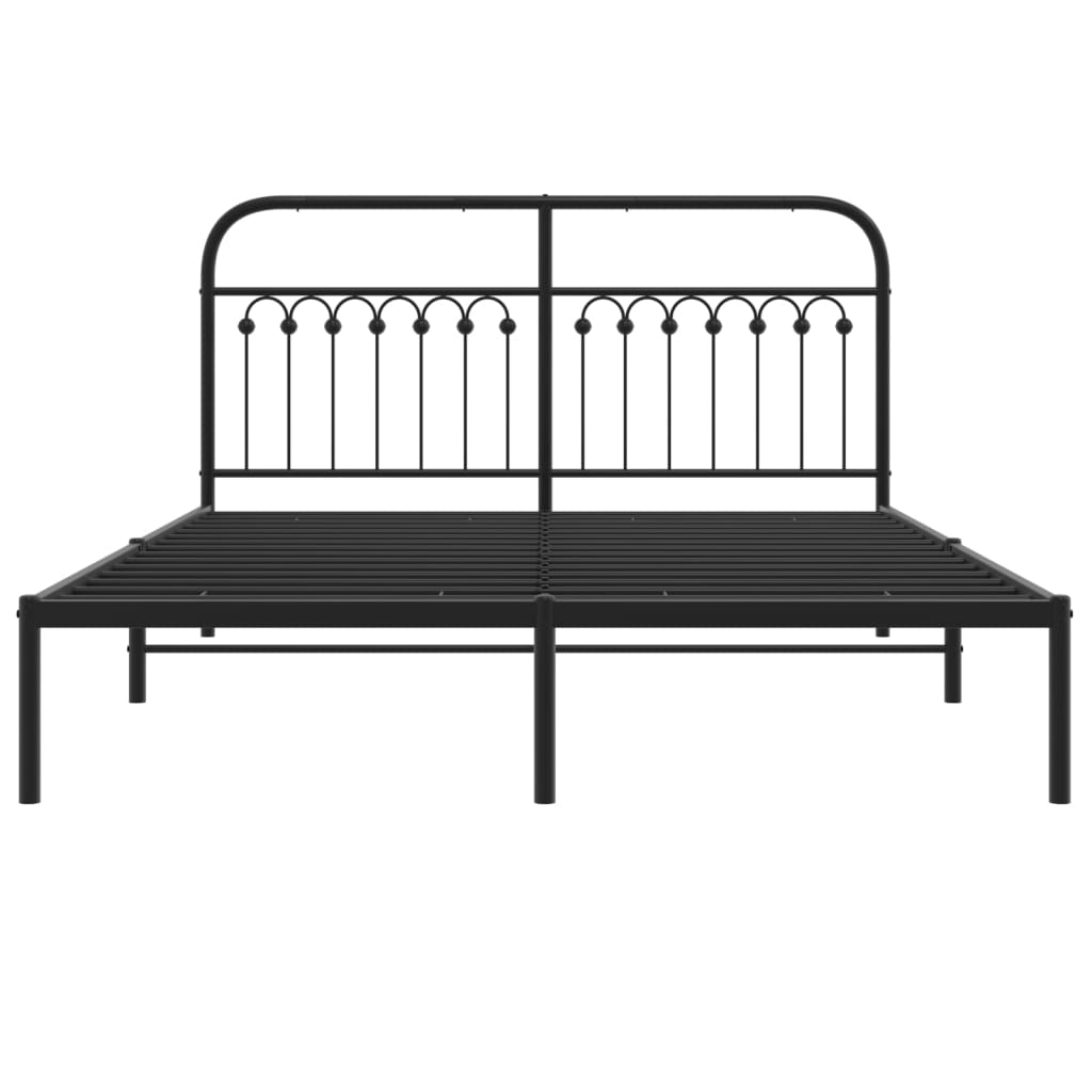 Metal Bed Frame without Mattress with Headboard Black 150x200cm