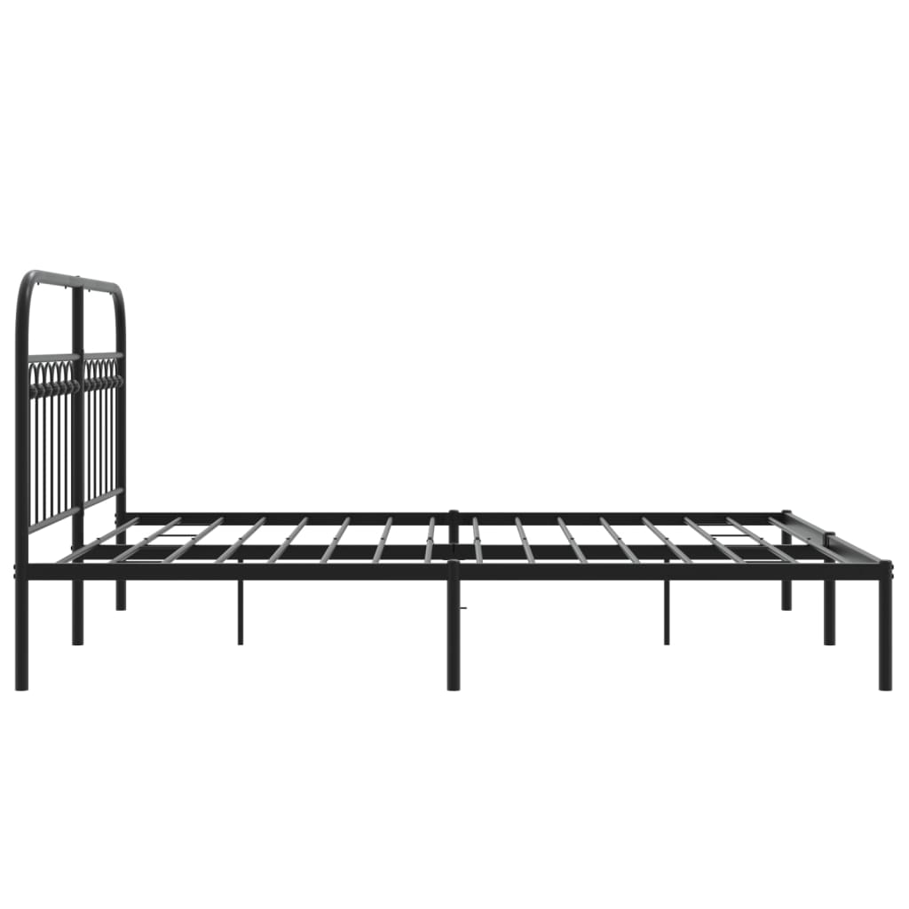 Metal Bed Frame without Mattress with Headboard Black 150x200cm