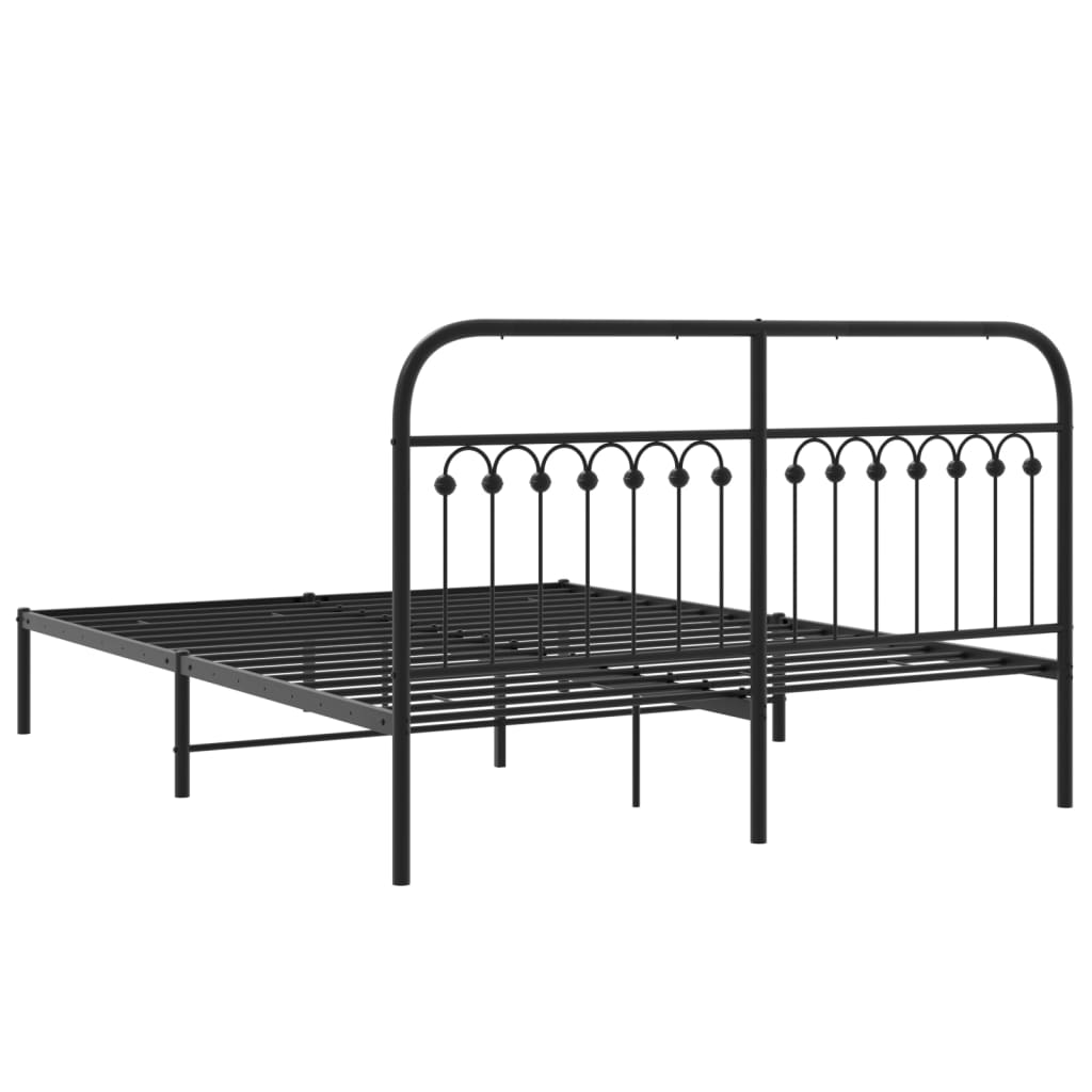 Metal Bed Frame without Mattress with Headboard Black 150x200cm