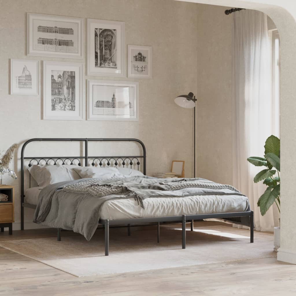 Metal Bed Frame without Mattress with Headboard Black 150x200cm