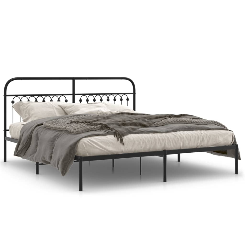 Metal Bed Frame without Mattress with Headboard Black 183x203cm