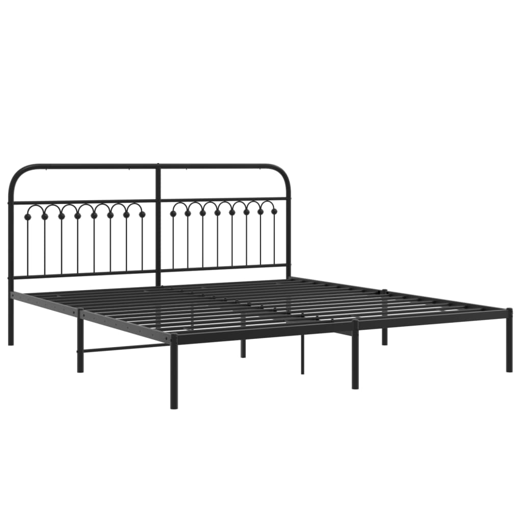 Metal Bed Frame without Mattress with Headboard Black 183x203cm