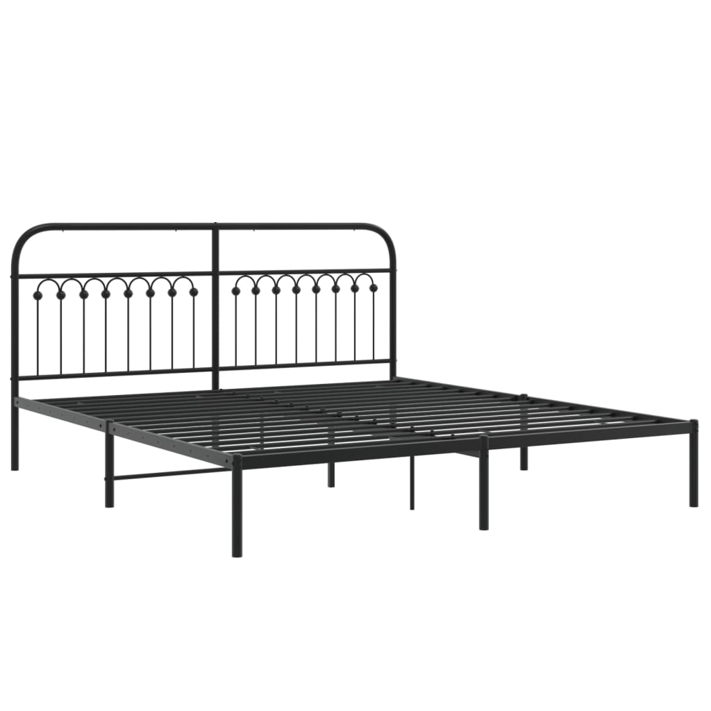 Metal Bed Frame without Mattress with Headboard Black 183x213cm